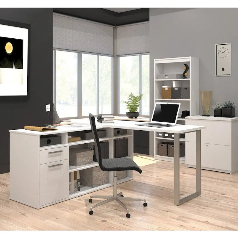 Bestar Solay L-shaped Desk with Lateral File and Bookcase