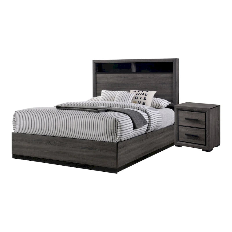 Rothwell Contemporary Grey Wood Wood 2-Piece Panel Bedroom Set with Shelves by Strick & Bolton