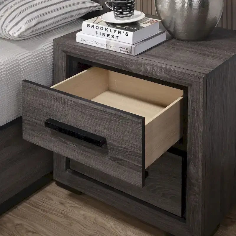 Rothwell Contemporary Grey Wood Wood 2-Piece Panel Bedroom Set with Shelves by Strick & Bolton