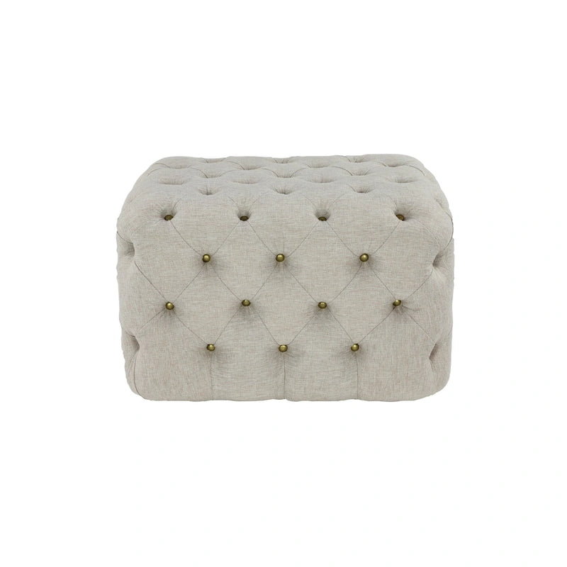 Black Tan or Grey Wood Tufted Fabric Modern Glam Ottoman Bench