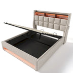 Queen size Upholstered Platform bed with a Hydraulic Storage System, LED and USB Charging, Grey (without mattress)