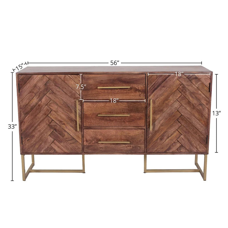 Barnette 2-Door 3-Drawer Herringbone Wooden Cabinet