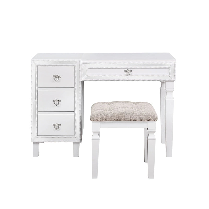 Poundex Wooden Makeup Vanity Set with Lift-up Mirror and Stool - Desk 43 x 18 x 30~47H, Stool 18 x 16 x 18H