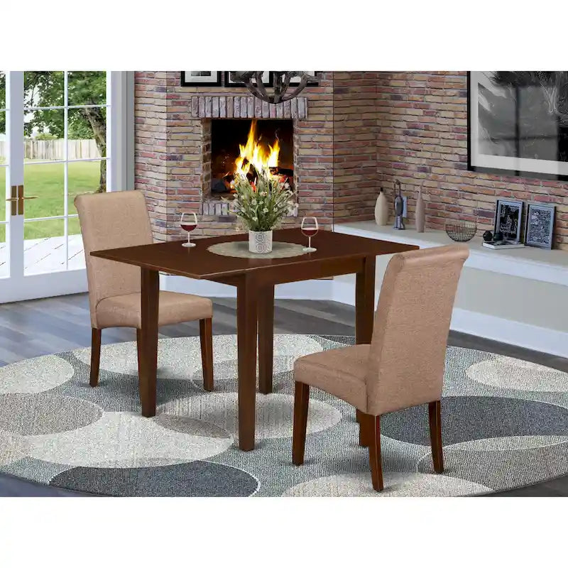 Chair photo - Kitchen Table Set- a Rectangle Dining Table and Brown Linen Fabric Dining Chairs, Mahogany (Pieces Option)