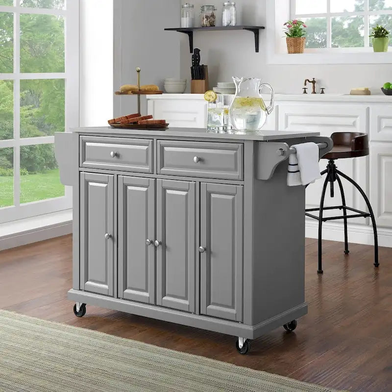 Crosley Stainless Steel Top Kitchen Cart/Island In Vintage Grey - 51.5 W x 18 D x 34 H