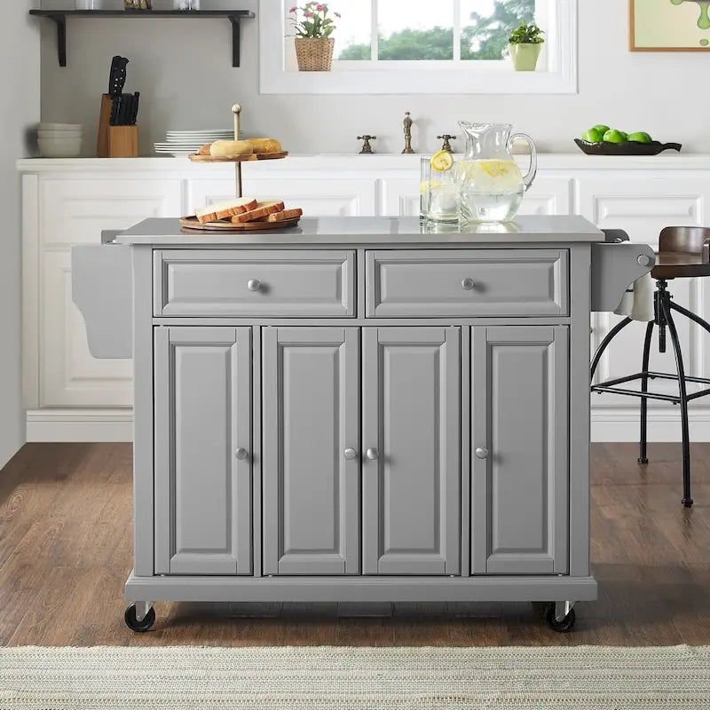 Crosley Stainless Steel Top Kitchen Cart/Island In Vintage Grey - 51.5 W x 18 D x 34 H