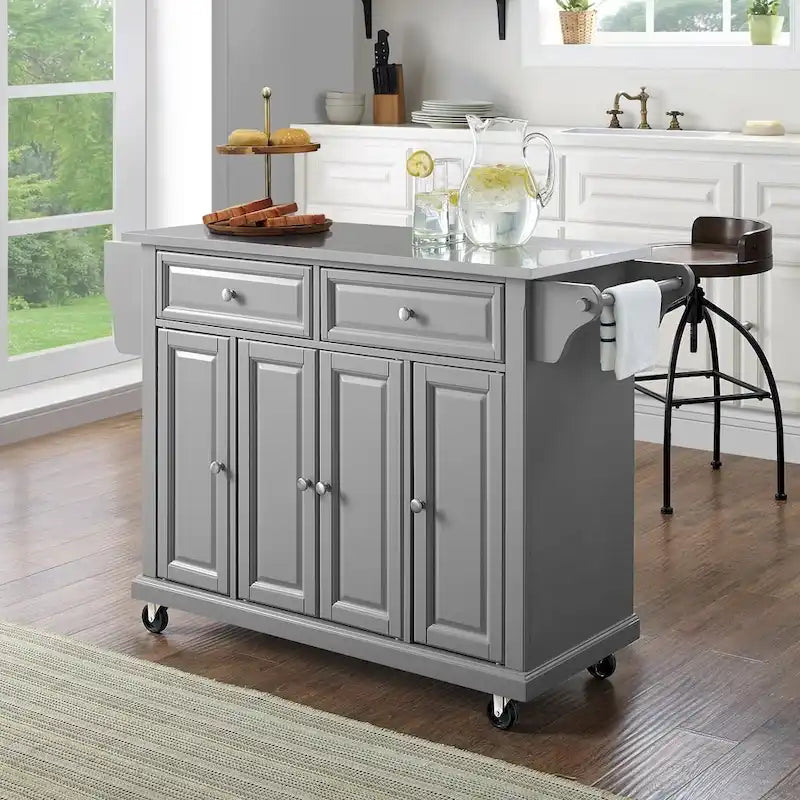 Crosley Stainless Steel Top Kitchen Cart/Island In Vintage Grey - 51.5 W x 18 D x 34 H