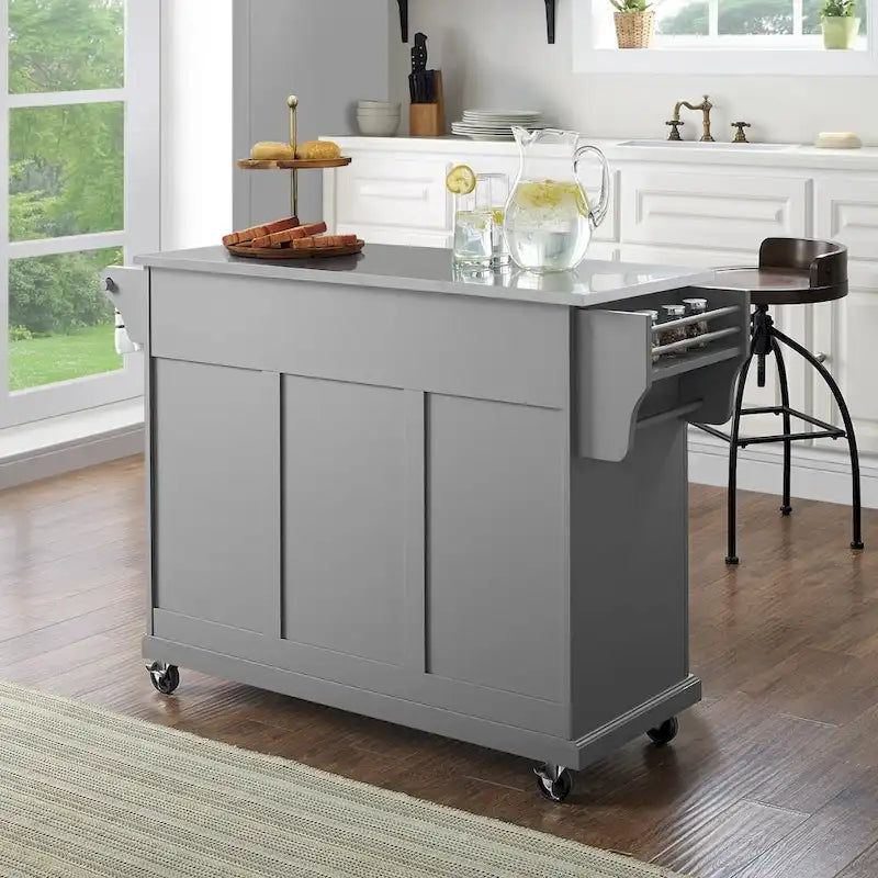 Crosley Stainless Steel Top Kitchen Cart/Island In Vintage Grey - 51.5 W x 18 D x 34 H