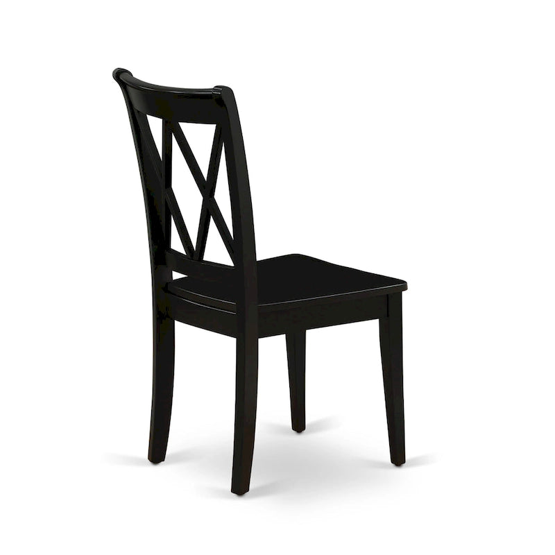 East West Furniture Clarksville Dining Chairs - Double Cross Back Wooden Seat Chairs, Set of 2, Black - CLC-BLK-W