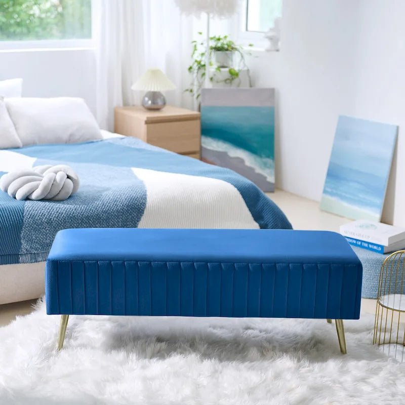 46 Modern Upholstered Bed and Entryway Bench with Padded Velvet Seat