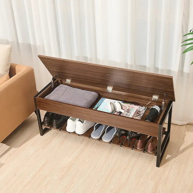 CO-Z Lift-Top Entryway Shoe Storage Bench with Shelf
