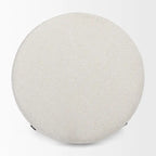 Amelia Cream Boucle Fabric with Black Metal Frame Round Ottoman