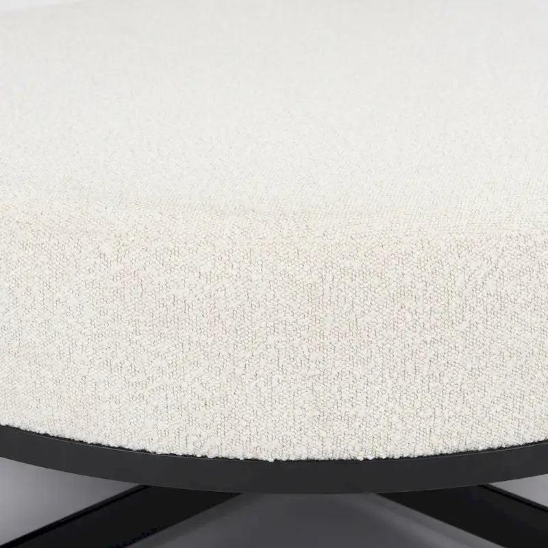 Amelia Cream Boucle Fabric with Black Metal Frame Round Ottoman