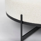 Amelia Cream Boucle Fabric with Black Metal Frame Round Ottoman