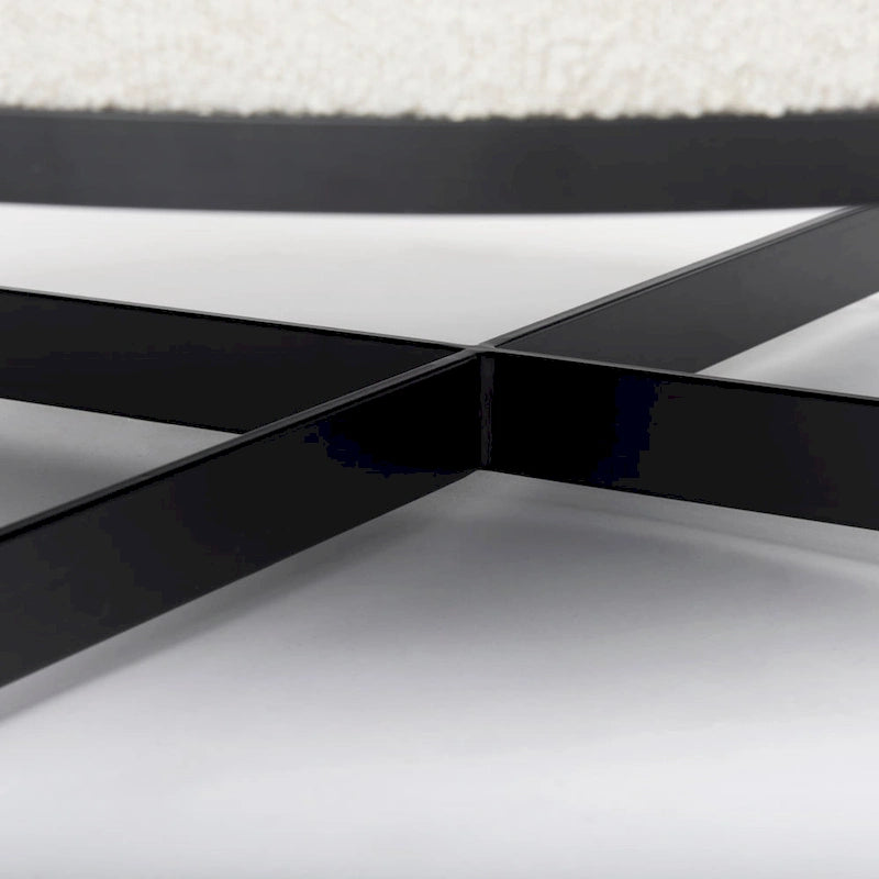 Amelia Cream Boucle Fabric with Black Metal Frame Round Ottoman