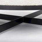 Amelia Cream Boucle Fabric with Black Metal Frame Round Ottoman