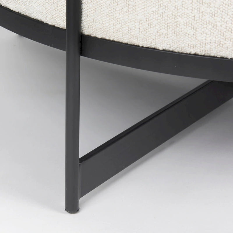 Amelia Cream Boucle Fabric with Black Metal Frame Round Ottoman