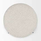 Amelia Cream Boucle Fabric with Black Metal Frame Round Ottoman