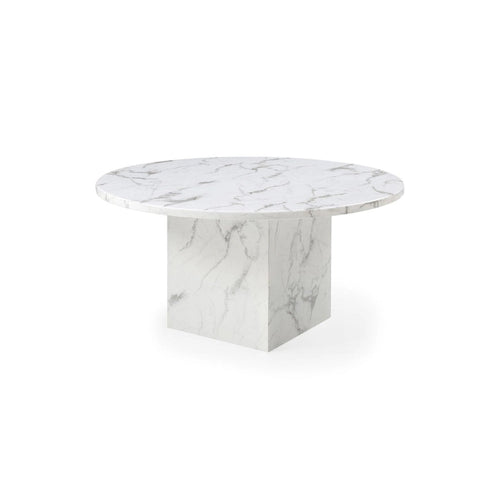 Table photo - 60 Diameter Round Marble Table with Cubical Marble Base