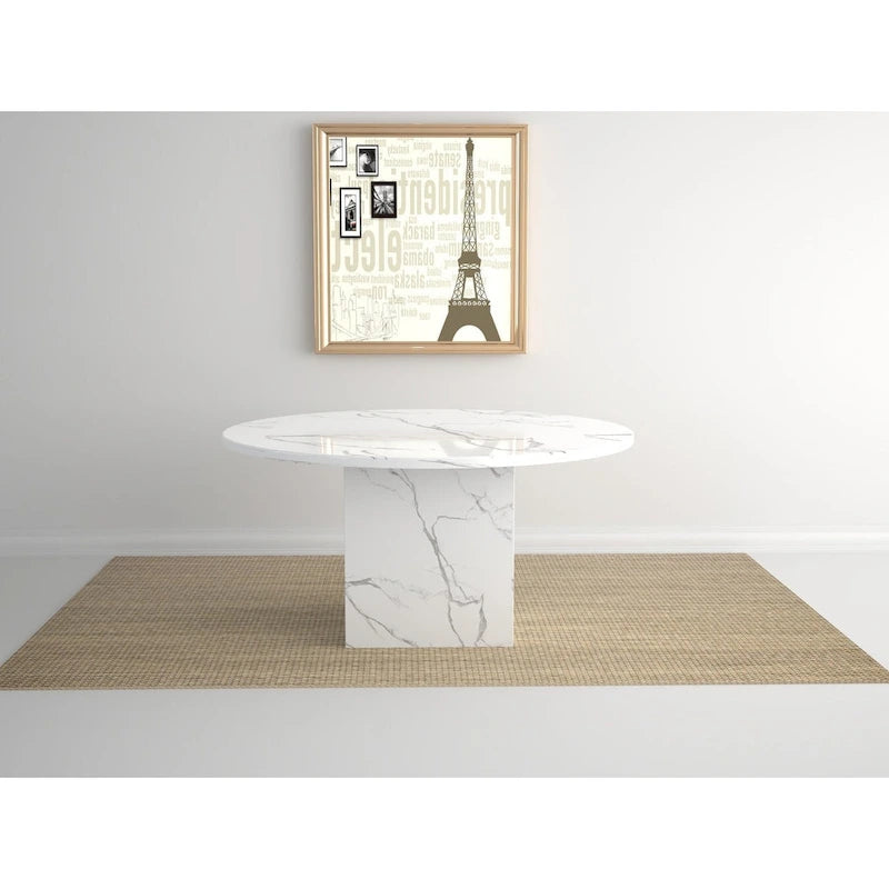 60 Diameter Round Marble Table with Cubical Marble Base