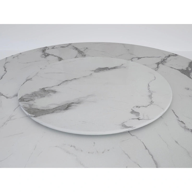 60 Diameter Round Marble Table with Cubical Marble Base