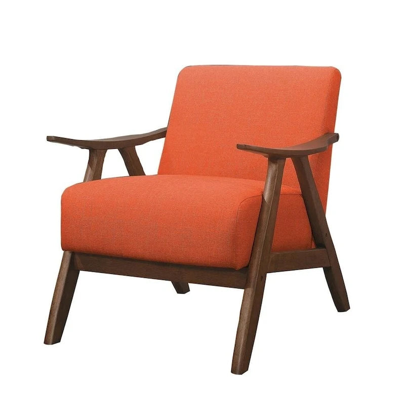 Fabric Upholstered Accent Chair with Curved Armrests, Orange - 31.5 H x 32 W x 28.5 L