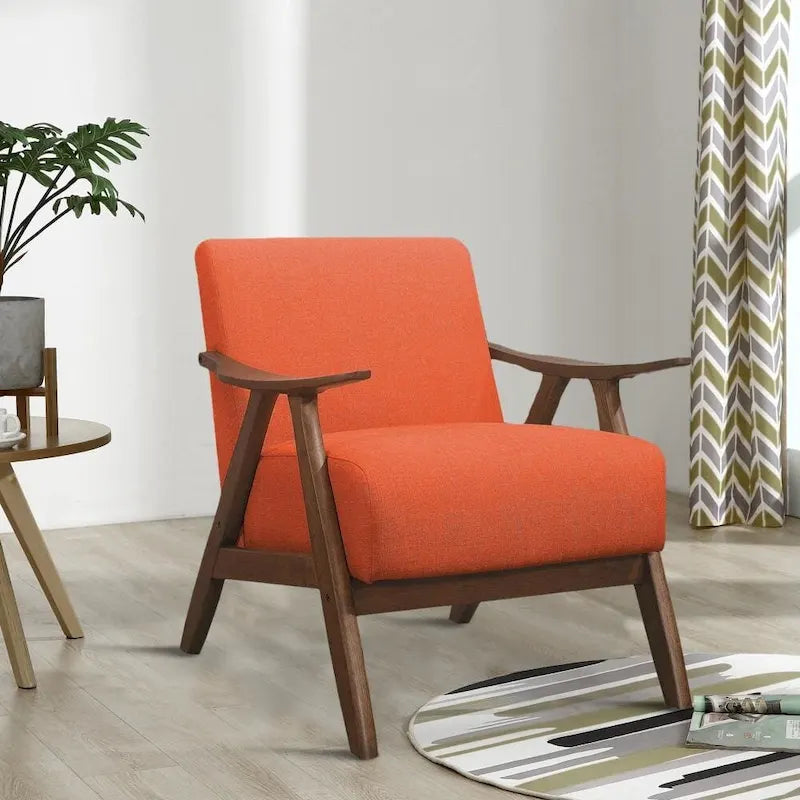 Fabric Upholstered Accent Chair with Curved Armrests, Orange - 31.5 H x 32 W x 28.5 L