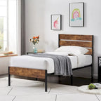 Javlergo 3-Piece Bedroom Sets Industrial metal Platform Bed Frame with Headboard and Set of 2 Nightstand, Rustic Brown