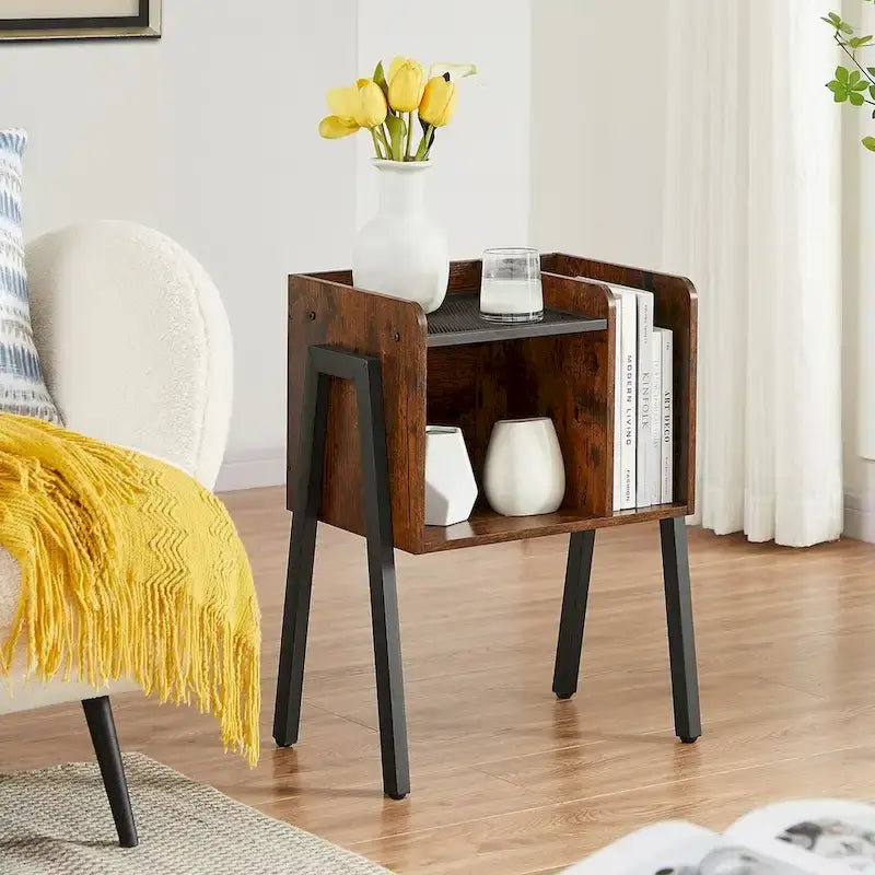 Javlergo 3-Piece Bedroom Sets Industrial metal Platform Bed Frame with Headboard and Set of 2 Nightstand, Rustic Brown