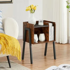 Javlergo 3-Piece Bedroom Sets Industrial metal Platform Bed Frame with Headboard and Set of 2 Nightstand, Rustic Brown