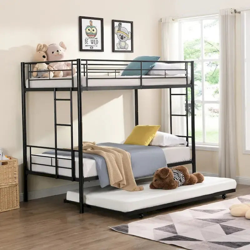 Twin Size Metal Bunk Bed with trundle,Twin Trundle Bed