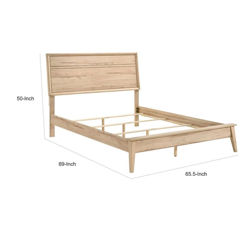 Kali Queen Bed, Panel Design, Melamine Laminate Natural Oak Brown Wood