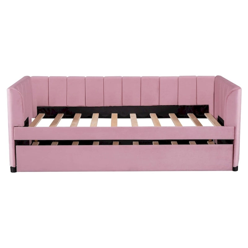 Twin Size Velvet Upholstered Daybed with Trundle