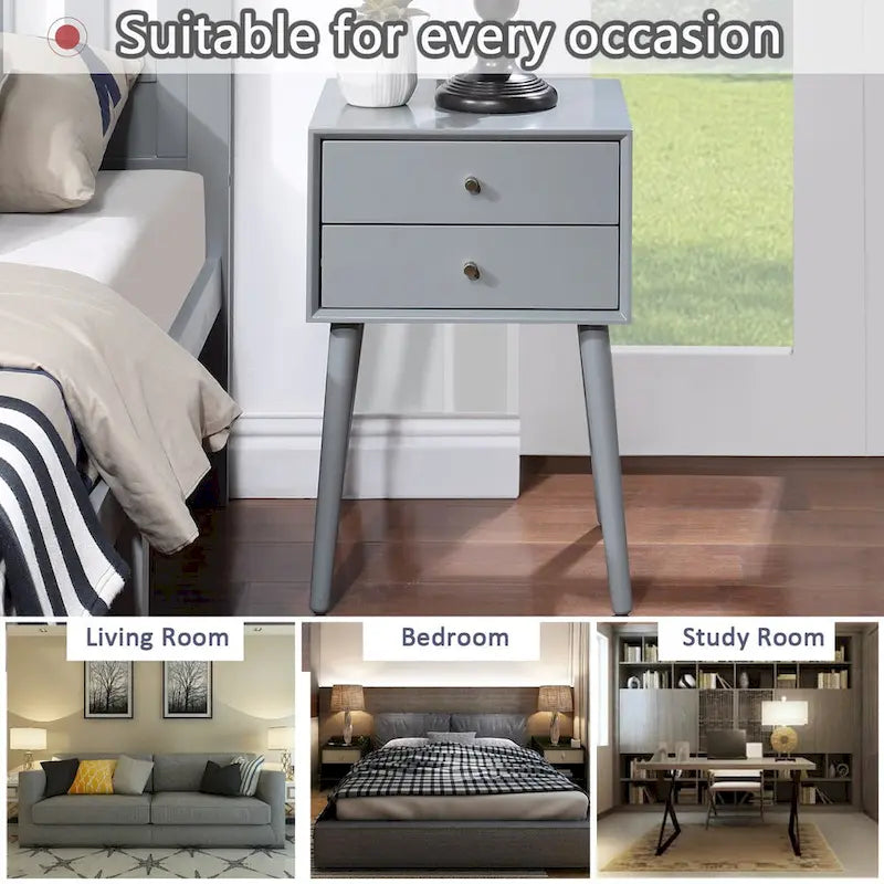 Nightstand with 2-Drawers, Small Side End Table with Storage