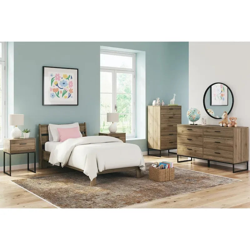 Signature Design by Ashley Deanlow Honey Panel Headboard with Dresser and Nightstand