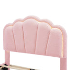 2-Pieces Bedroom Sets Full/Twin Size Flower-Shaped Upholstered LED Platform Bed with Storage Ottoman-Sherpa Fabric