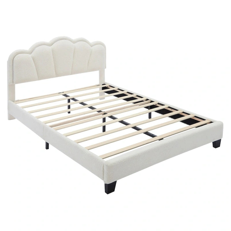 2-Pieces Bedroom Sets Full/Twin Size Flower-Shaped Upholstered LED Platform Bed with Storage Ottoman-Sherpa Fabric