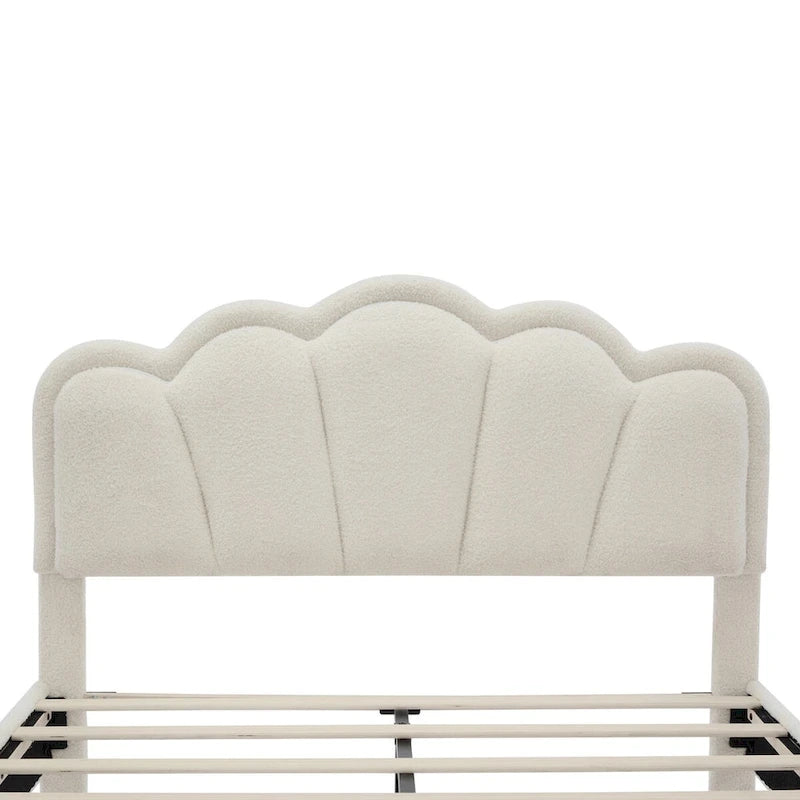 2-Pieces Bedroom Sets Full/Twin Size Flower-Shaped Upholstered LED Platform Bed with Storage Ottoman-Sherpa Fabric