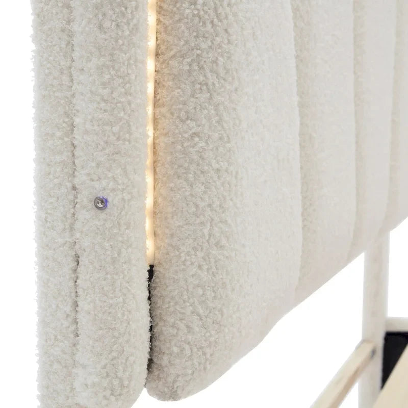 2-Pieces Bedroom Sets Full/Twin Size Flower-Shaped Upholstered LED Platform Bed with Storage Ottoman-Sherpa Fabric