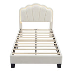 2-Pieces Bedroom Sets Full/Twin Size Flower-Shaped Upholstered LED Platform Bed with Storage Ottoman-Sherpa Fabric