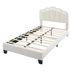 2-Pieces Bedroom Sets Full/Twin Size Flower-Shaped Upholstered LED Platform Bed with Storage Ottoman-Sherpa Fabric