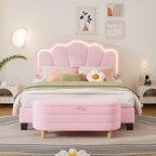 2-Pieces Bedroom Sets Full/Twin Size Flower-Shaped Upholstered LED Platform Bed with Storage Ottoman-Sherpa Fabric