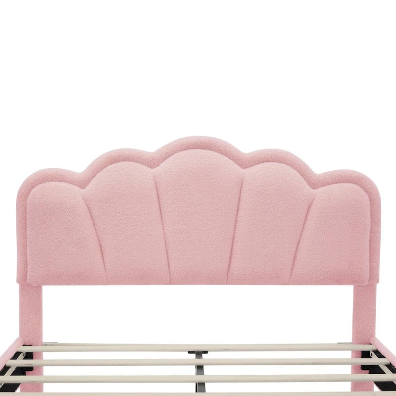 2-Pieces Bedroom Sets Full/Twin Size Flower-Shaped Upholstered LED Platform Bed with Storage Ottoman-Sherpa Fabric