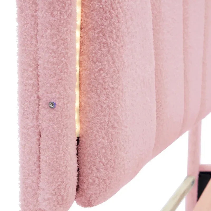 2-Pieces Bedroom Sets Full/Twin Size Flower-Shaped Upholstered LED Platform Bed with Storage Ottoman-Sherpa Fabric