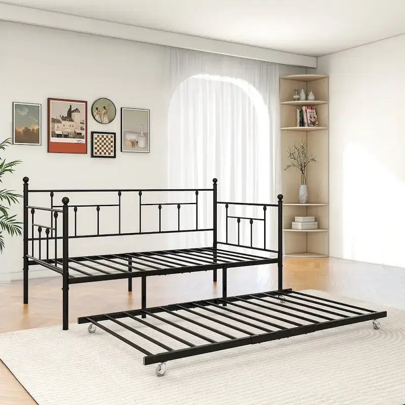 Metal Daybed Frame Twin Size Platform with trundle