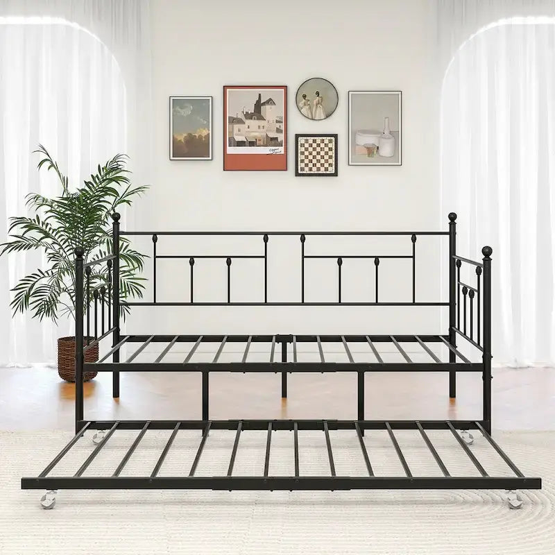 Metal Daybed Frame Twin Size Platform with trundle