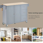 Rolling Mobile Kitchen Island with Drop Leaf - Solid Wood Top, Locking Wheels & Storage Cabinet 52.7 Inch Width