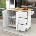 Rolling Mobile Kitchen Island with Drop Leaf - Solid Wood Top, Locking Wheels & Storage Cabinet 52.7 Inch Width