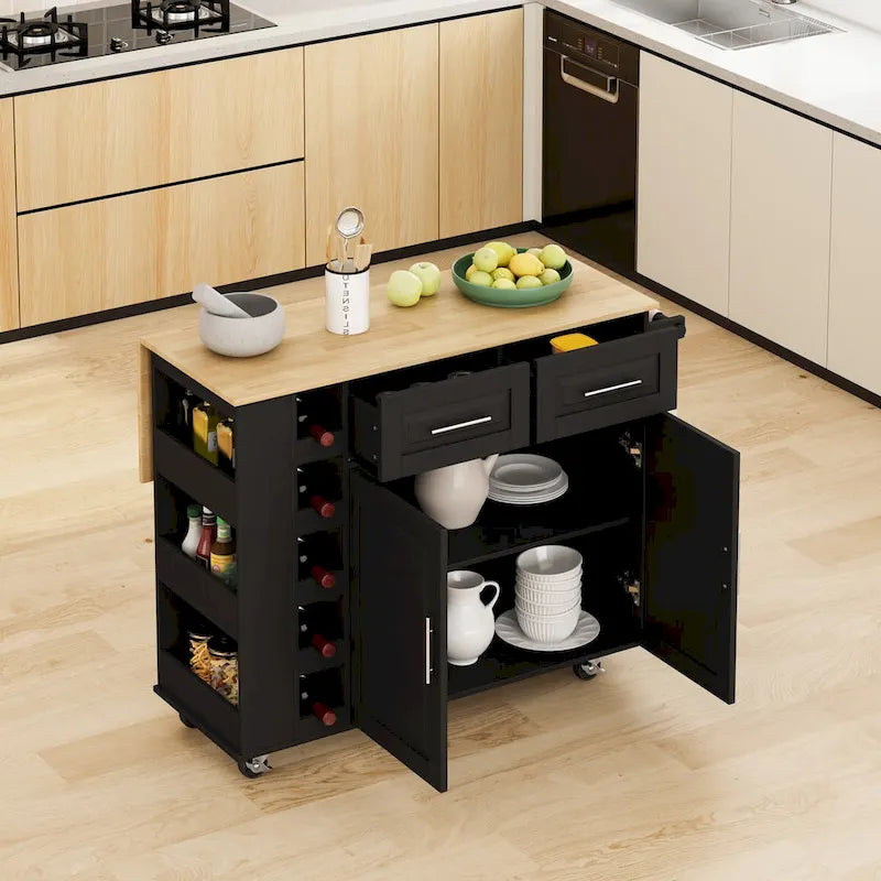 Multi-Functional Kitchen Island Cart with 2 Door Cabinet