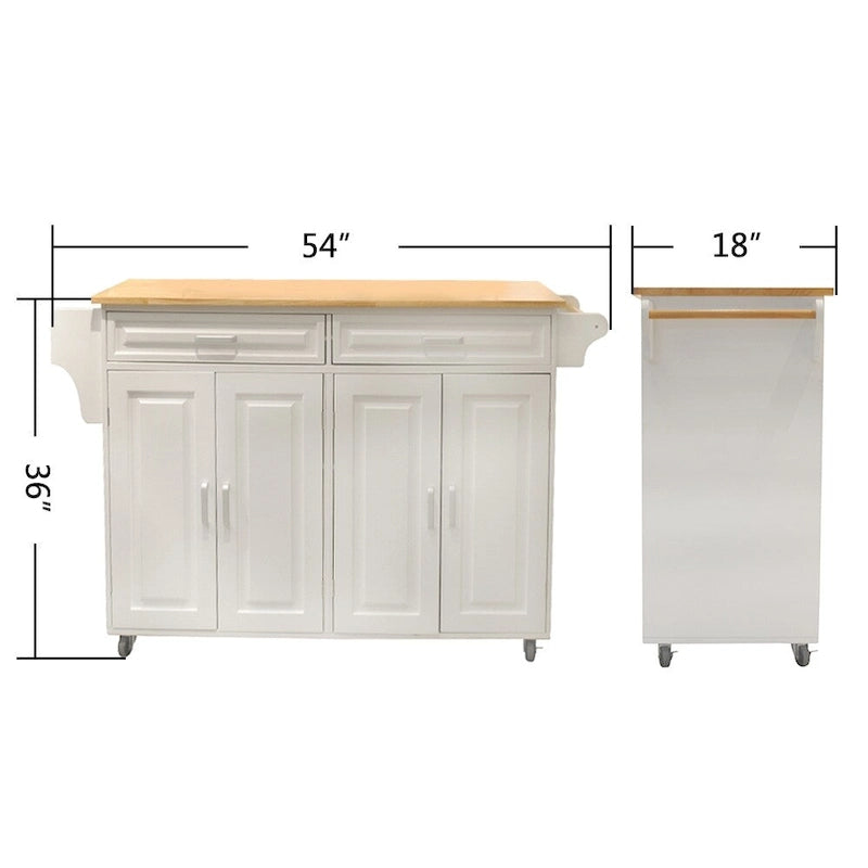 Kitchen Island & Kitchen Cart, Rubber Wood Top, Big & Adjustable Shelf Inside Cabinet for Different Utensils.